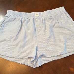 Self Love Women Blue White Striped Shorts Scalloped Hem Large